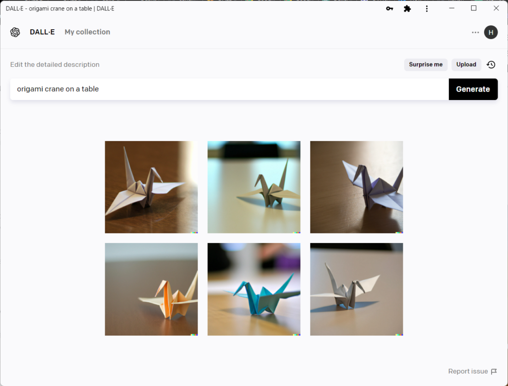 Origami images using DALL-E