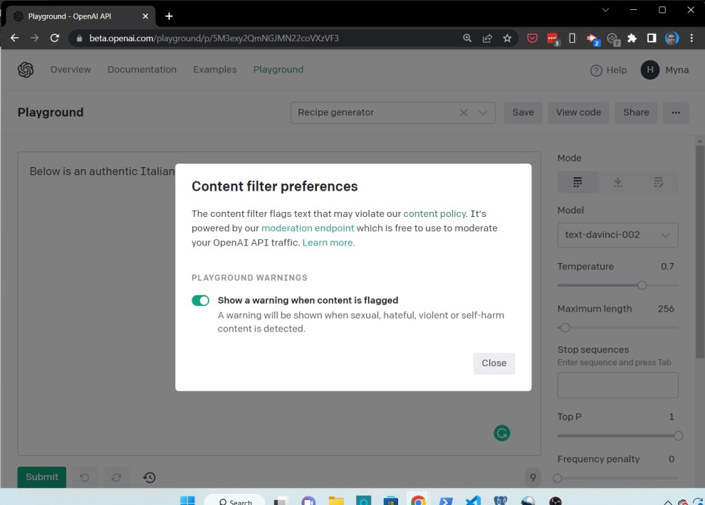 openai gpt-3 playground - content filter